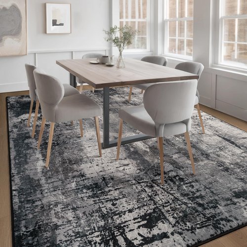 Area Rug Living Room Rug, 4x6 Modern Abstract Washable Rug Black Non Slip Foldable Faux Wool Vintage Carpet, Fluffy Non-Shedding Rugs for Living Room, Bedroom, Dining Room, Kids Playroom