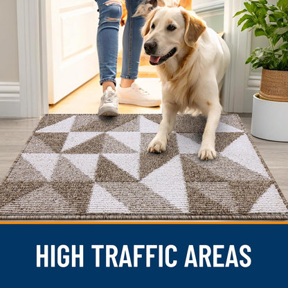 OLANLY Indoor Door Mat - Washable, Odor-Free, Low-Profile Geometric Design | 32x20, Brown
