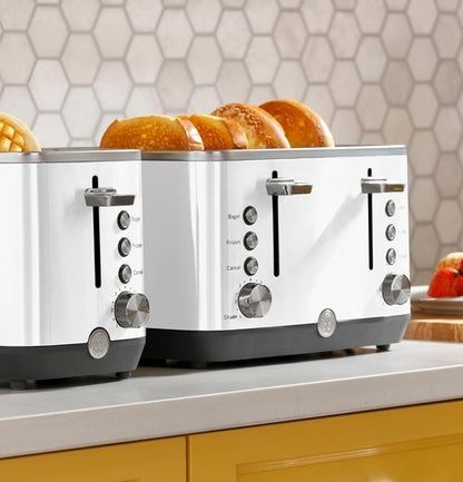 GE 2-Slice Toaster - Extra Wide Slots for Bagels & Breads | 7 Shade Settings, Removable Crumb Tray, 850 Watts, White