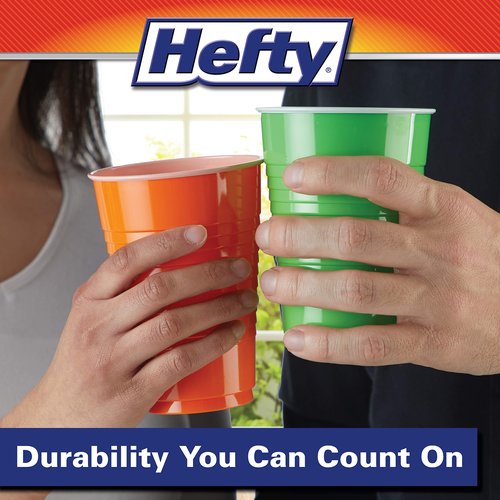 Hefty Plastic Cups, 16 Ounce, Disposable | 100 Count | Pack of 2 | Party | Assorted