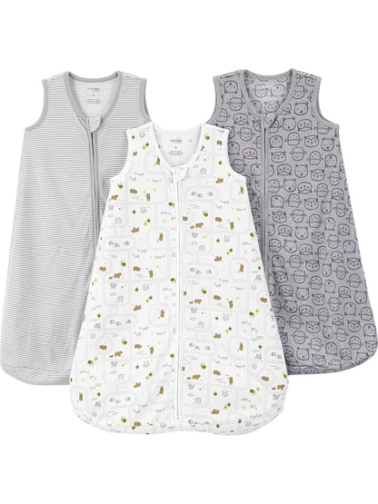 Simple Joys by Carter's Baby 3-Pack Cotton Wearable Blankets, Animal/Stripe, Large