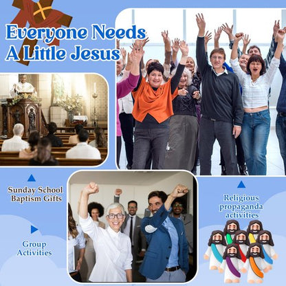 Bememo 12 Pcs Little Jesus Love You Figure Original Rubber Easter to Hide and Seek March for Jesus Religious Party Favors Sunday School Baptism Easter Gifts(Rainbow Colors)