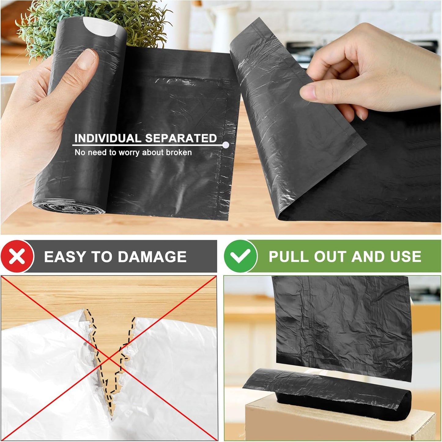 Skiennix 4 Gallon Small Trash Bags - Tear-Free Drawstring Liners for Bathroom & Home | 132 Count, Black