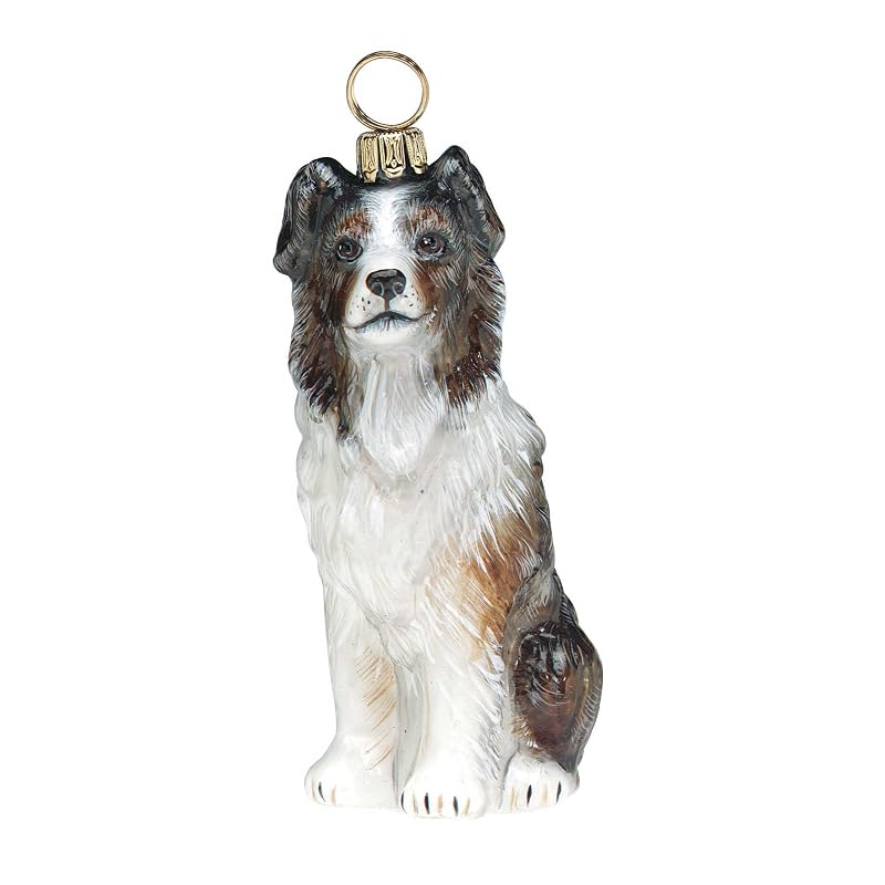 Polish Hand-Painted Glass Australian Shepherd Christmas Ornament in Gift Box