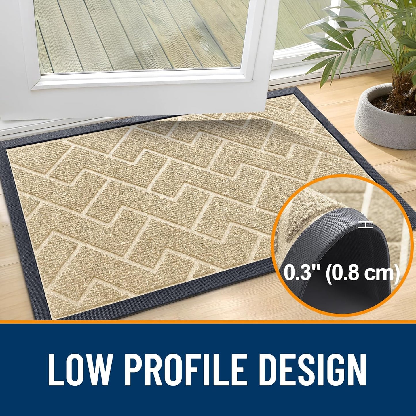 OLANLY Indoor Outdoor Front Door Mat - Waterproof All-Season Herringbone Doormat | Easy Clean, Beige 29.5x17