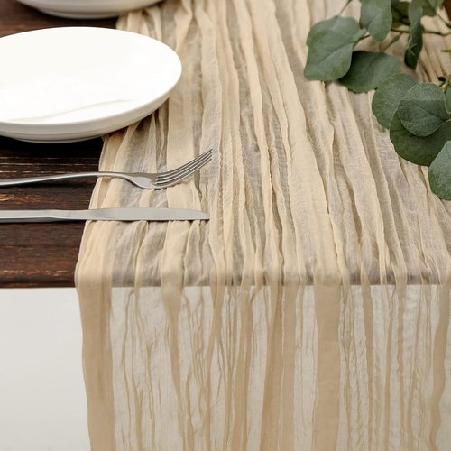 DOLOPL Beige Cheesecloth Table Runner - 13.3ft Rustic Sheer Gauze for Weddings & Parties | 160-Inch Long