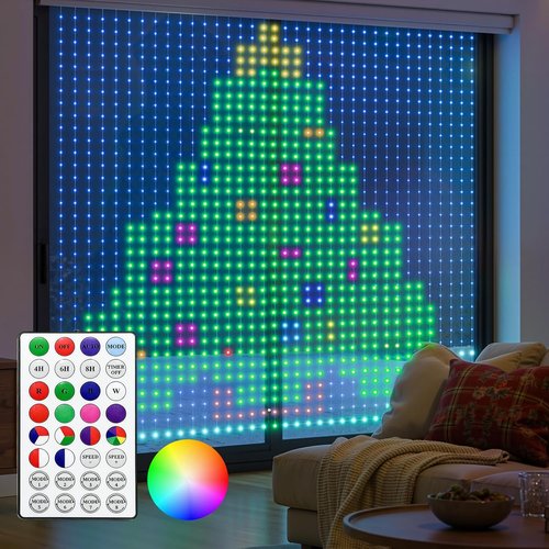 Brightown 400 RGBIC LED Smart Curtain Lights - 6.6x6.6ft Color Changing Fairy Lights with Remote | IP65 Waterproof for Bedroom & Living Room