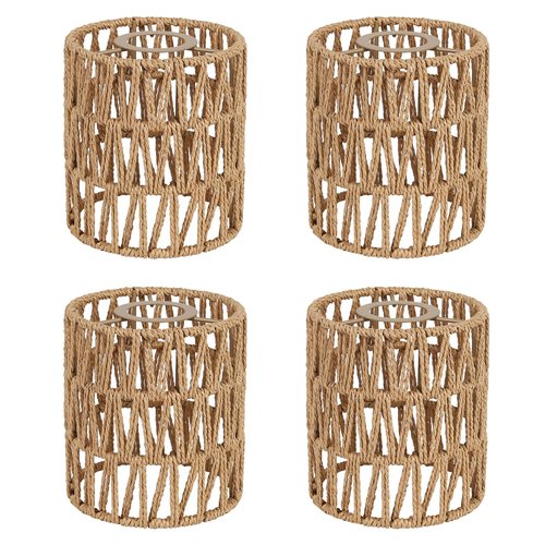 4 Pack Rattan Lamp Shade, Small Boho Lamp Shades Replacement, 5.9in Height, 5in Diameter, 1.53in Fitter, Cylinder Woven Lampshade for Floor Lamps, Pendant Light, Chandelier, Wall Sconces Light Fixture