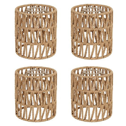 4 Pack Rattan Lamp Shade, Small Boho Lamp Shades Replacement, 5.9in Height, 5in Diameter, 1.53in Fitter, Cylinder Woven Lampshade for Floor Lamps, Pendant Light, Chandelier, Wall Sconces Light Fixture