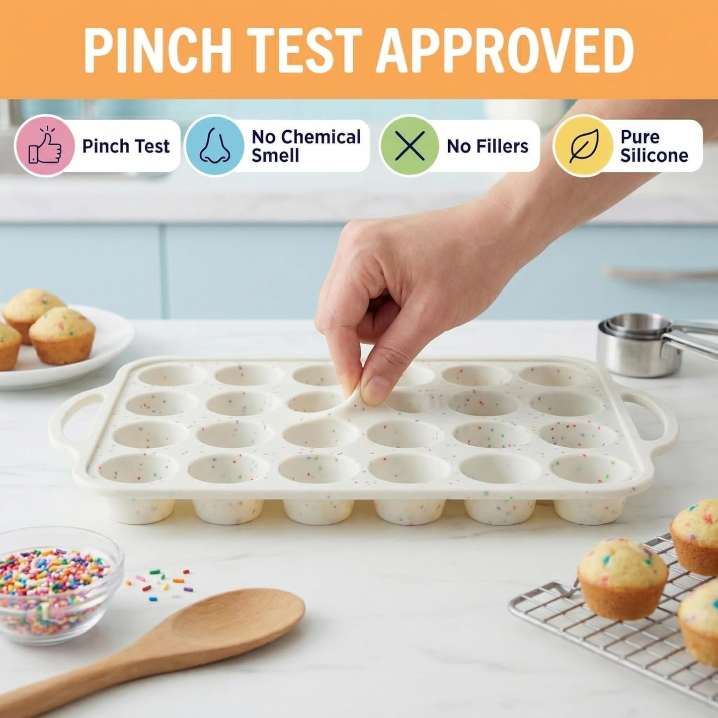 Skiennix Silicone Muffin Pan Set - Nonstick 12-Cup & 24-Cup Mini Pans | BPA-Free, Dishwasher-Safe, Cream