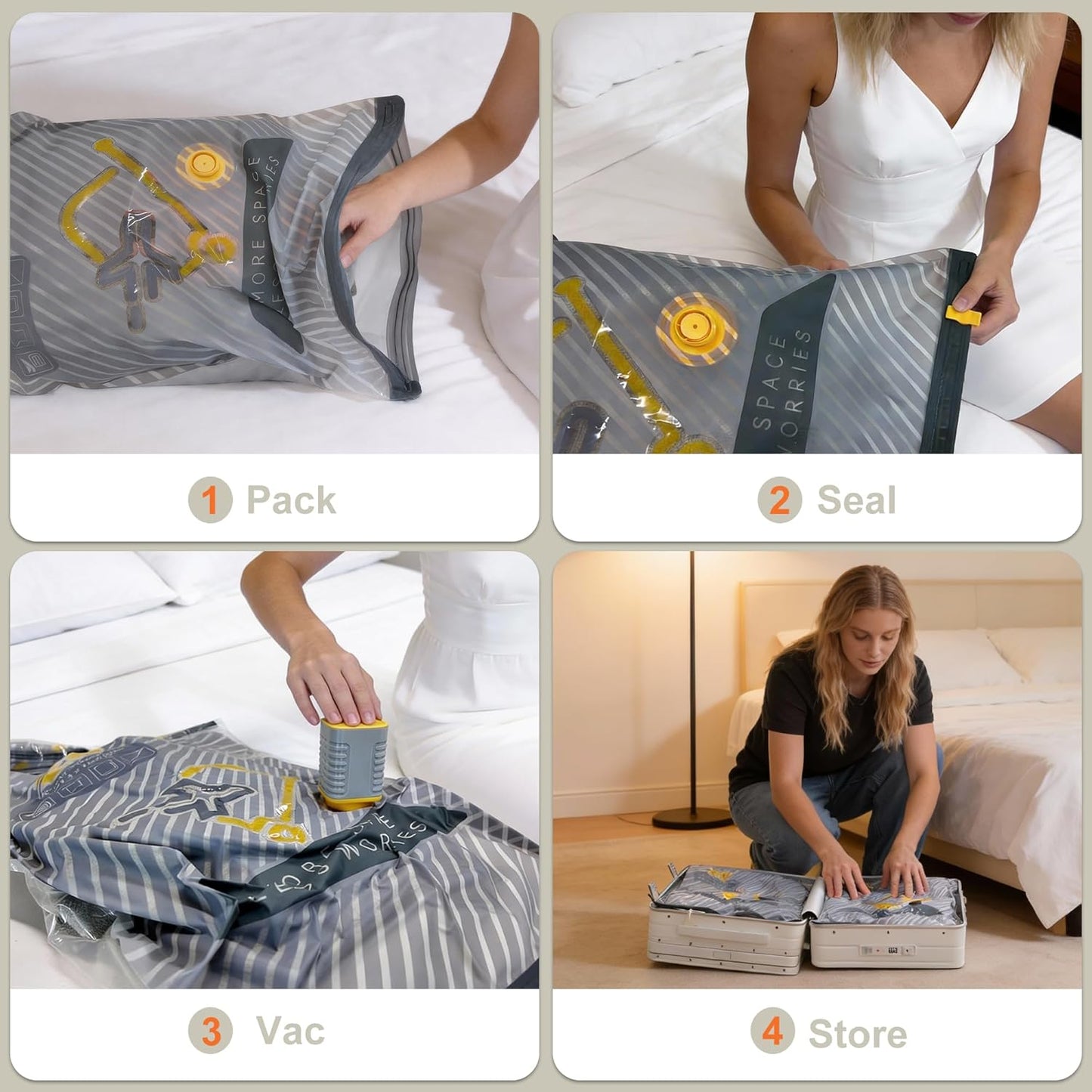 Skiennix 15-Pack Vacuum Bags - Space-Saving Compression Packing Bags with Wireless Pump | Travel Size