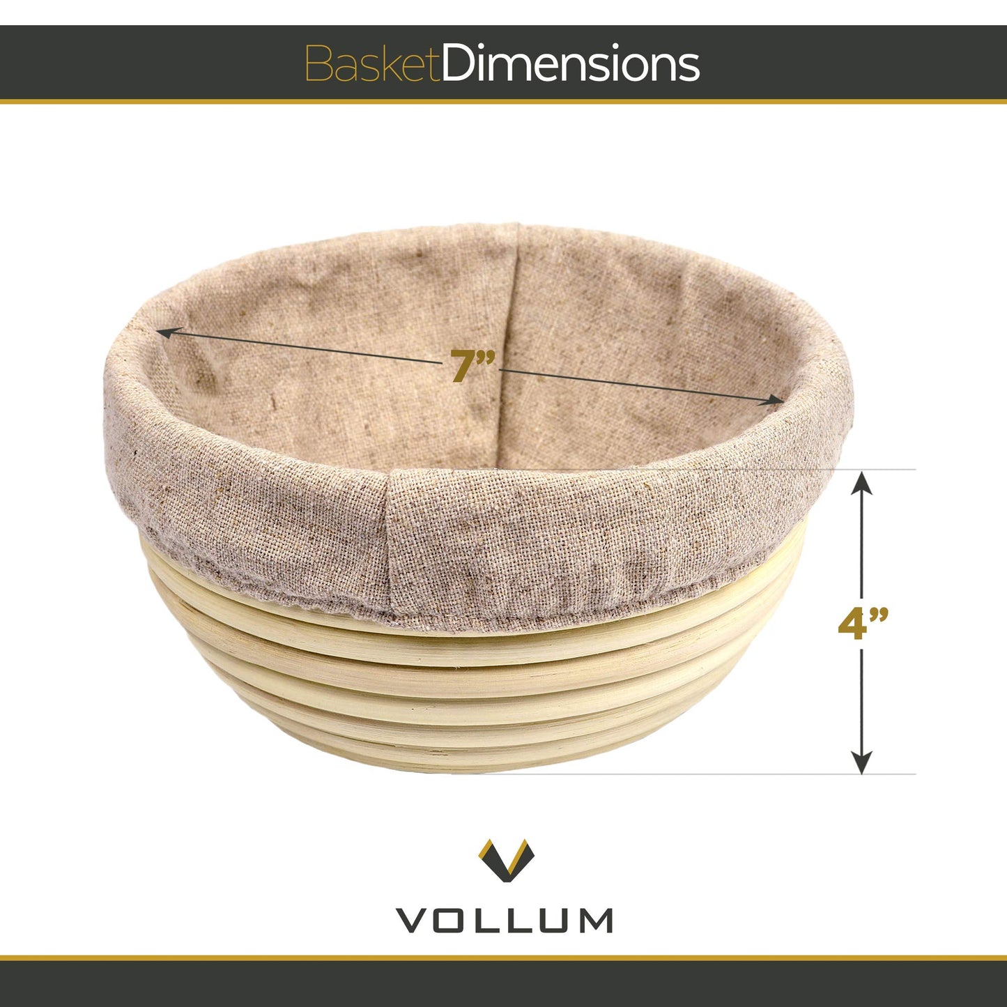 Vollum Bread Proofing Basket Banneton Baking Supplies for Beginners & Professional Bakers, Handwoven Rattan Cane Bread Maker for Artisan Breads, 15.5 x 6 x 3.5 Inch, 3-Lb Rectangular Brotform