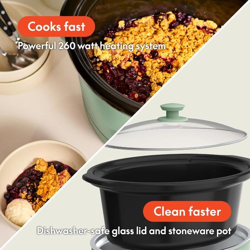 Bella 6.0 Qt Programmable Slow Cooker - Ceramic Nonstick, Adjustable Temp & Dishwasher Safe, Seaglass