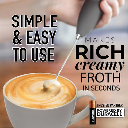 Zulay Kitchen Milk Frother Handheld Electric Whisk with AA Duracell Batteries – Durable Drink Mixer for Coffee, Lattes, Cappuccinos & More - Charcoal
