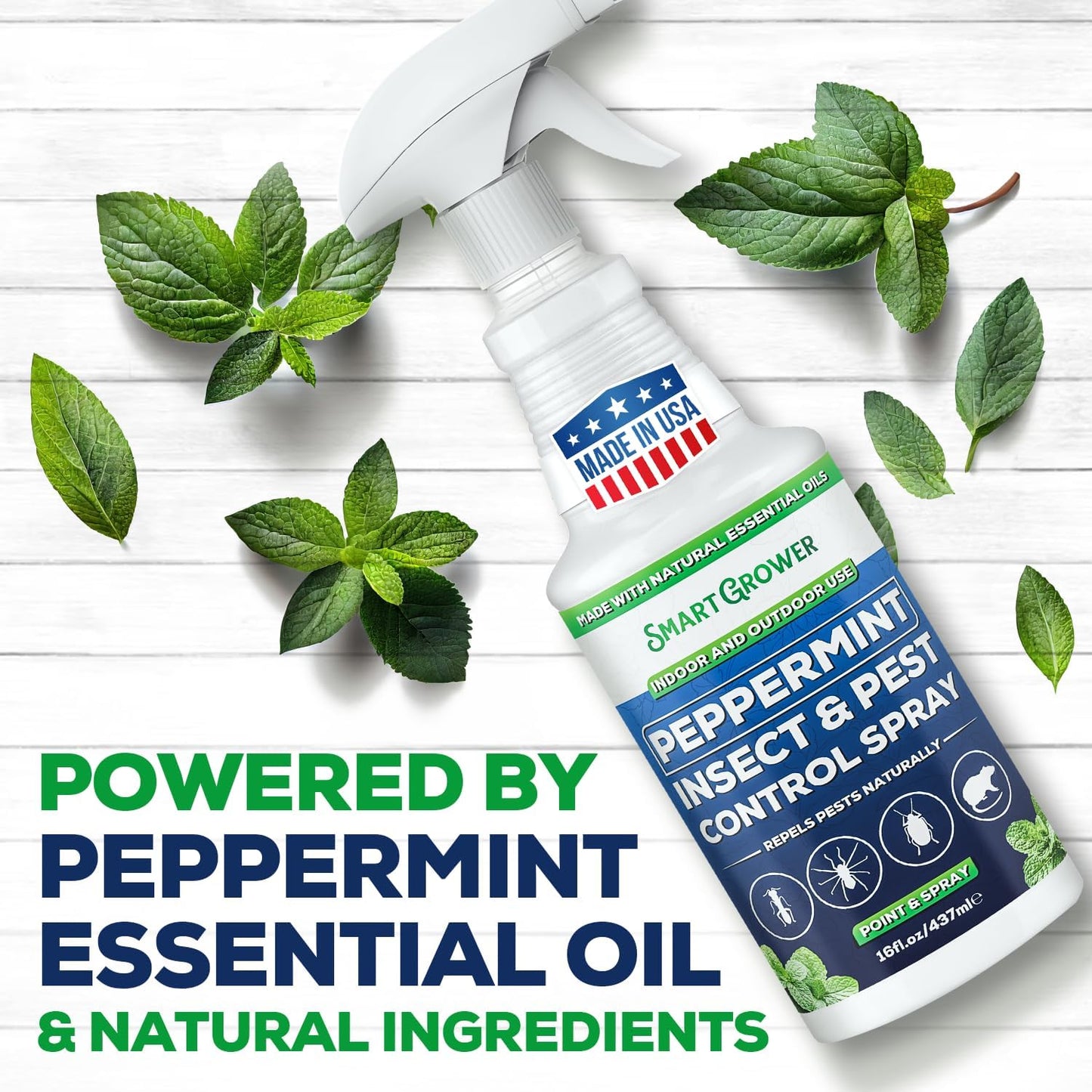 Smart Grower Peppermint Oil Insect & Pest Control Spray - Maximum Strength, 16 FL OZ | Repels Mice, Spiders, Ants