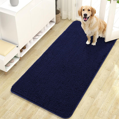 OLANLY Dog Door Mat - Absorbent Non-Slip Washable Mud Mat for Indoor Use | 47x24, Navy Blue