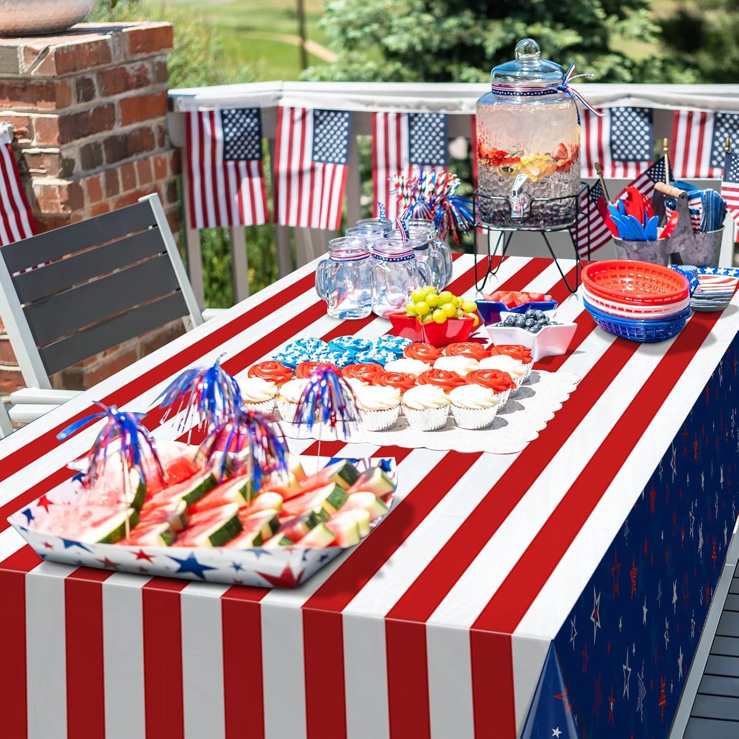 Skiennix 3Pcs Patriotic Tablecloths - Red, White & Blue Star Disposable Covers | 54x108 Inch for 4th of July Celebrations