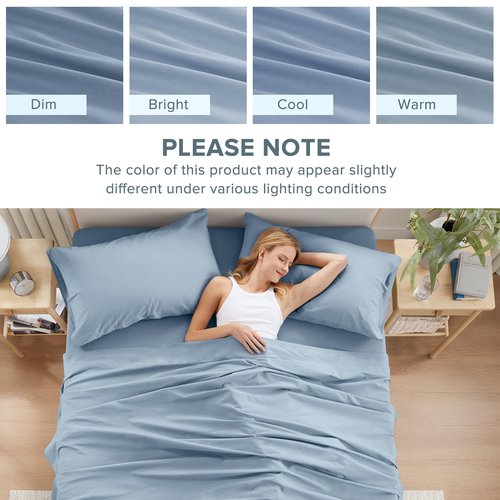 Comfort Spaces 100% Cotton Sheet Set Breathable, Lightweight, Soft with 12" Elastic Pocket Fits up to 14" Mattress, All Season Cozy Bedding, Matching Pillow Case, Twin Blue 3 Piece