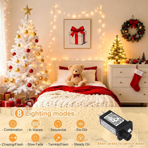 300 LED Christmas Lights by [Brand Name] - 100FT Waterproof Plug-In String Lights | 8 Modes for Indoor/Outdoor Decor