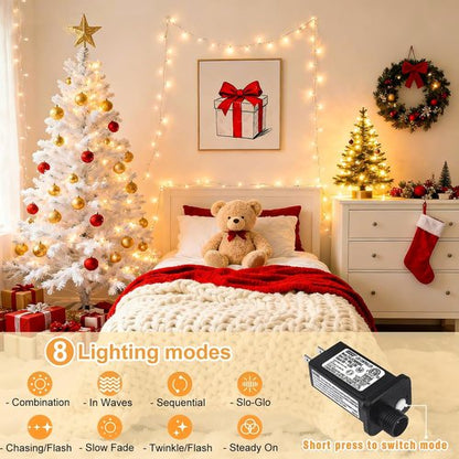 300 LED Christmas Lights by [Brand Name] - 100FT Waterproof Plug-In String Lights | 8 Modes for Indoor/Outdoor Decor