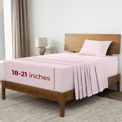 Mellanni Extra Deep Twin Sheets - 3 PC Iconic Collection Bedding - Hotel Luxury, Ultra Soft, Cooling Bed Sheets - Wrinkle, Fade, Stain Resistant (Twin, Blush Pink)