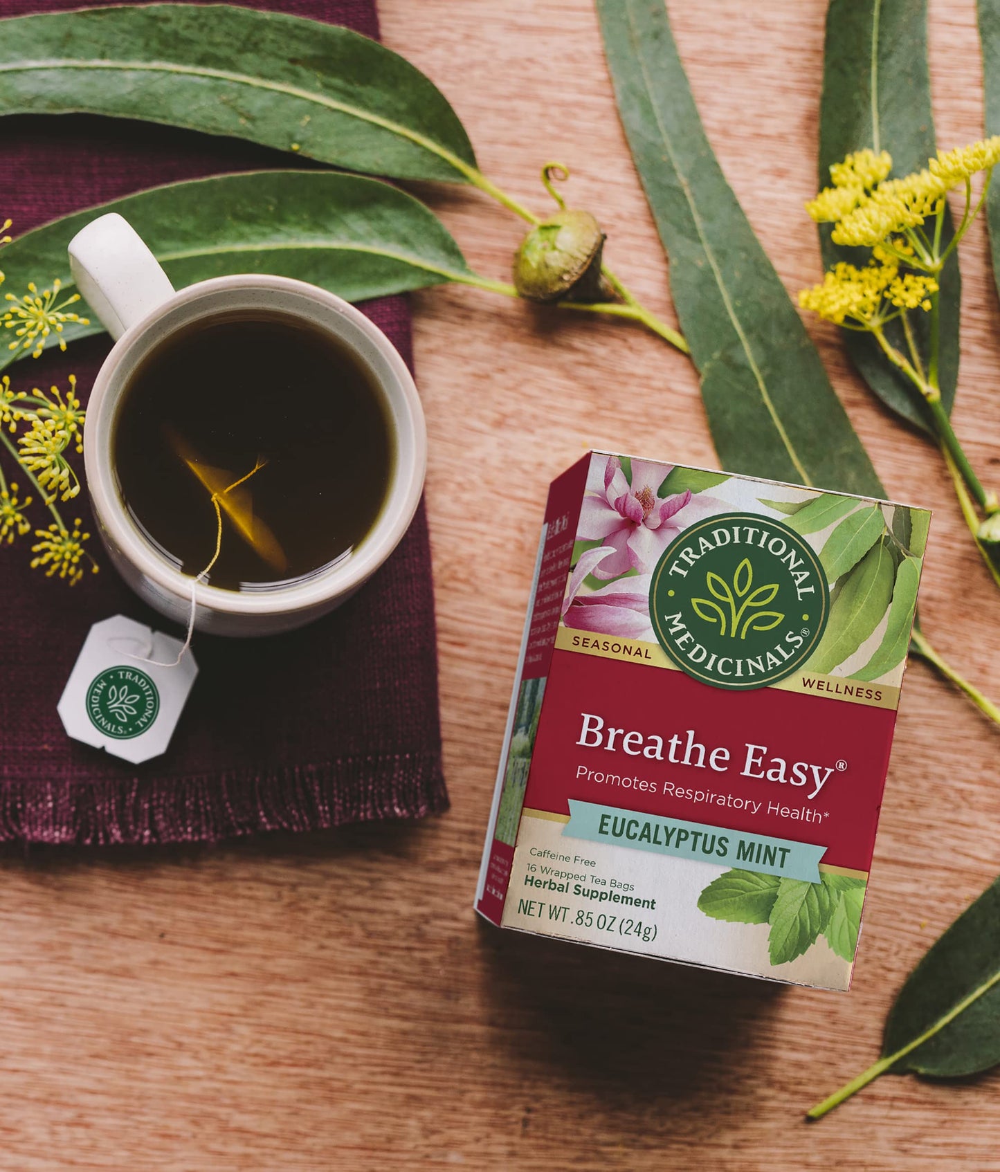 Traditional Medicinals Breathe Easy Eucalyptus Mint Herbal Tea, Promotes Respiratory Health, (Pack of 2) - 32 Tea Bags Total