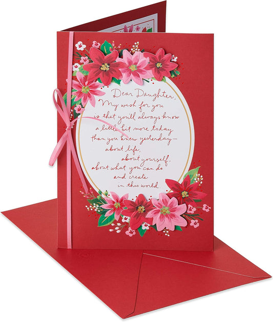 American Greetings Christmas Card - Festive Floral Design with Poinsettias for Daughter | Perfect Holiday Greeting