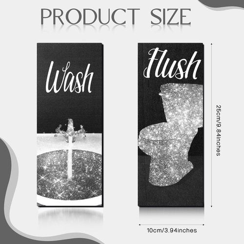 Chinco Funny Bathroom Wall Art | 4-Piece Modern Decor Set | Glam Wood Hanging Decorations (Black & White)