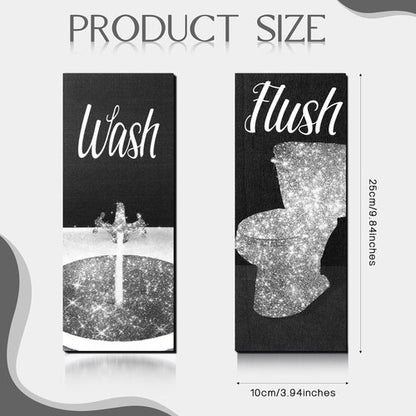 Chinco Funny Bathroom Wall Art | 4-Piece Modern Decor Set | Glam Wood Hanging Decorations (Black & White)