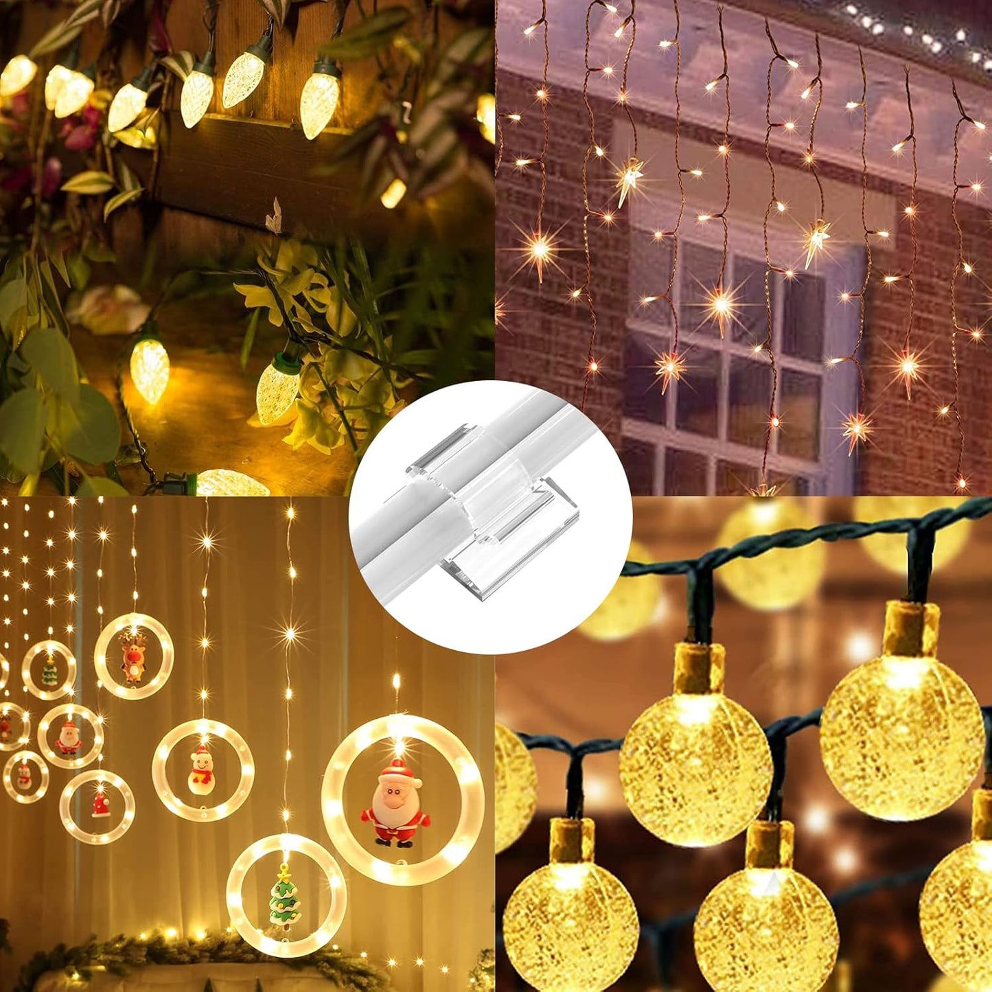 Skiennix Outdoor Light Clips - 100 PCS Clear Adhesive Cable Holders for Christmas Lights & Wire Management
