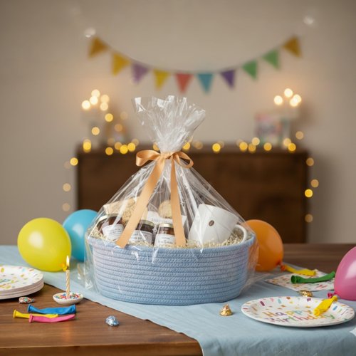 Kodomoore Small Woven Easter Basket with Gift Bag and Ribbon – Empty Burr Basket for Gifts, Baby Shower, & Birthdays – Decorative Rope Storage Organizer for Shelves, 12"x8"x5", Blue