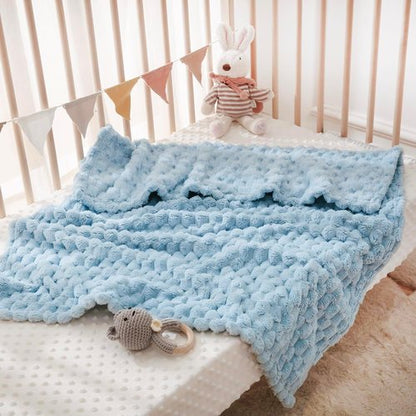 HOMRITAR Baby Blanket - Soft Fluffy 3D Jacquard Fleece for Nursery & Stroller | 30 x 40 Inch, Blue