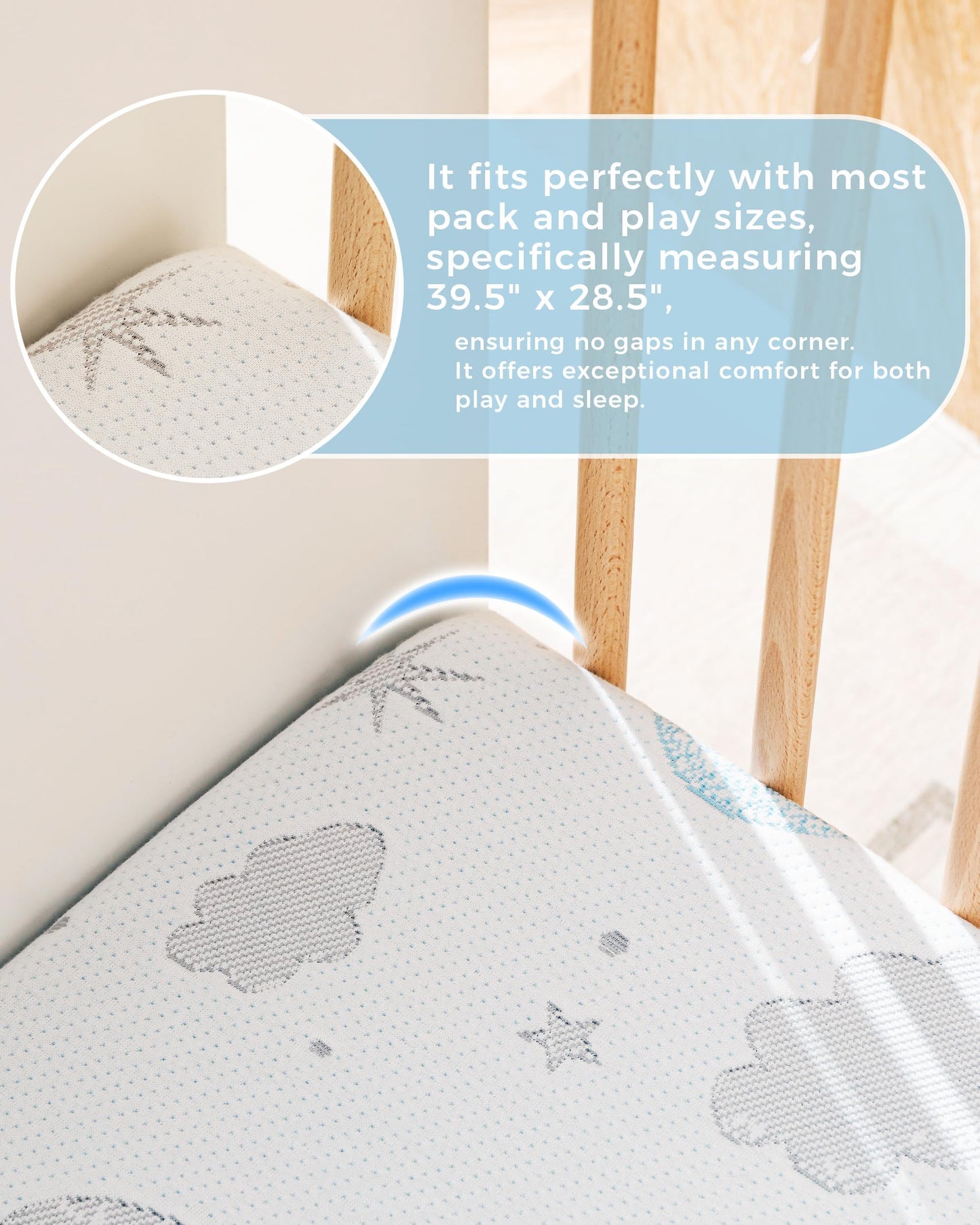 Pack and Play Mattress 38x26'' Breathable Soft Plush Memory Foam for Baby Toddler Travel Includes Removable Washable Cover Fits Play Pen Playard Pack n Play Mattress Topper Pad