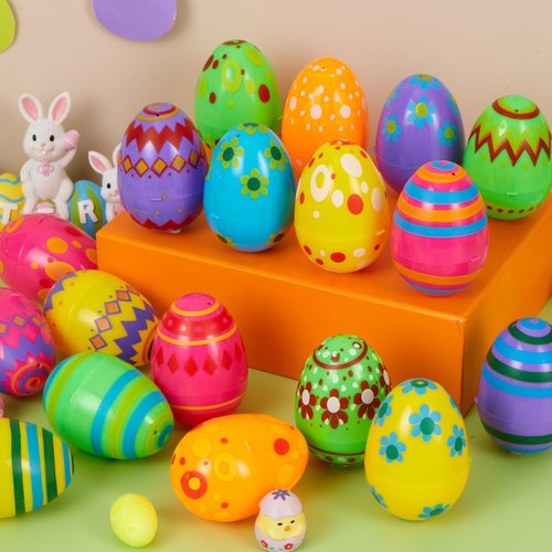 JOYIN 3.15Inch Printed Plastic Eggs Colorful, Fillable Empty Eggs Bulks for Easter Hunt Event, Party Favor-30 pcs
