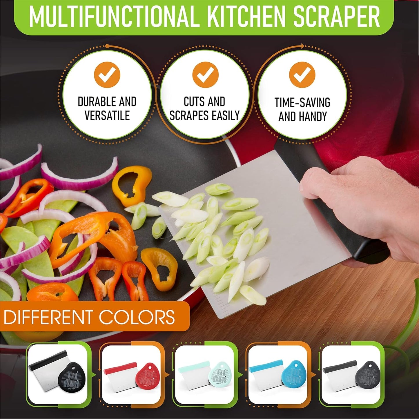 Spring Chef Premium Ice Cream Scoop & Stainless Steel Bench Scraper Set - Black Bundle with Bonus Bowl Scraper