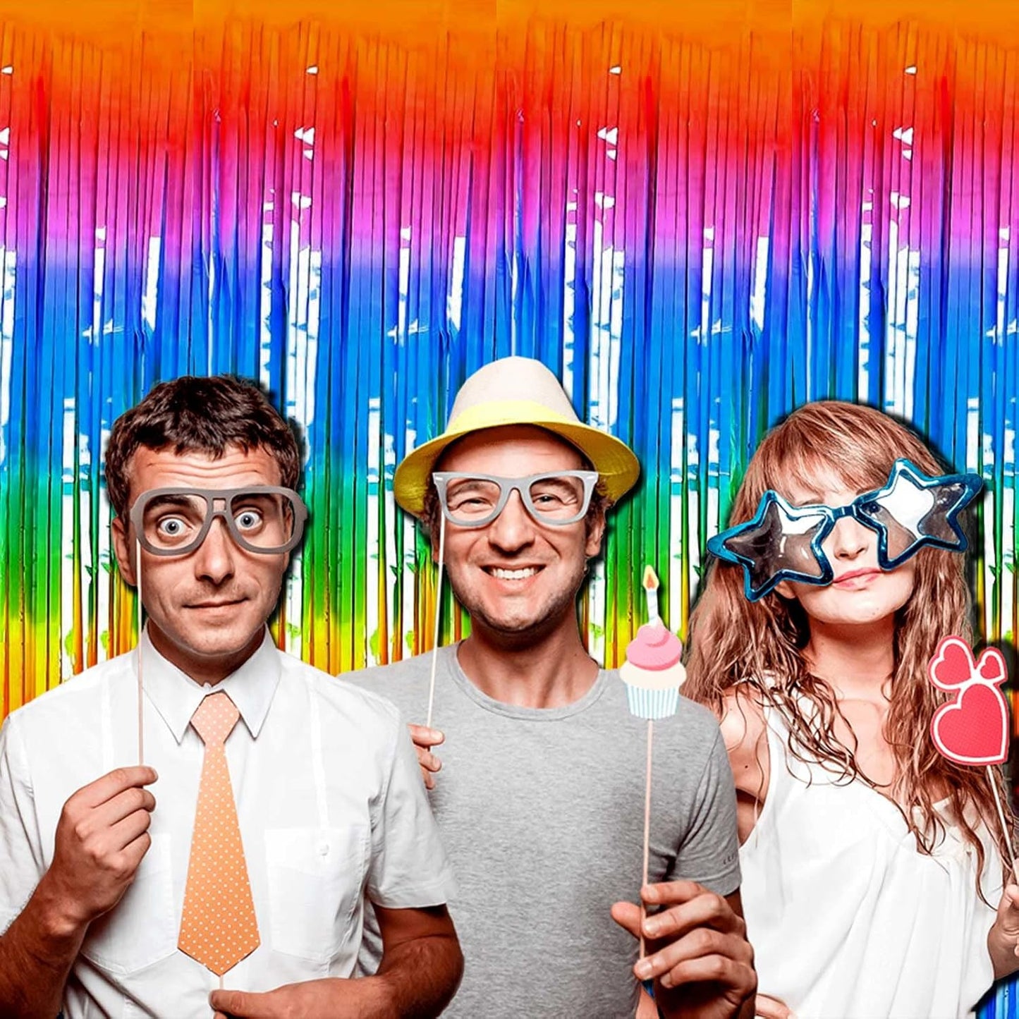 Rainbow Tinsel Foil Fringe Curtain Backdrop - 8 Pack Metallic Streamers for Parties | 3.28Ft x 8.2Ft