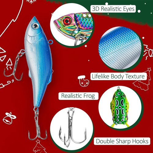 Fishing Advent Calendar 2025 - 24 Days of 114 Pcs Fishing Lures Set | Perfect Xmas Gift for Men & Teens