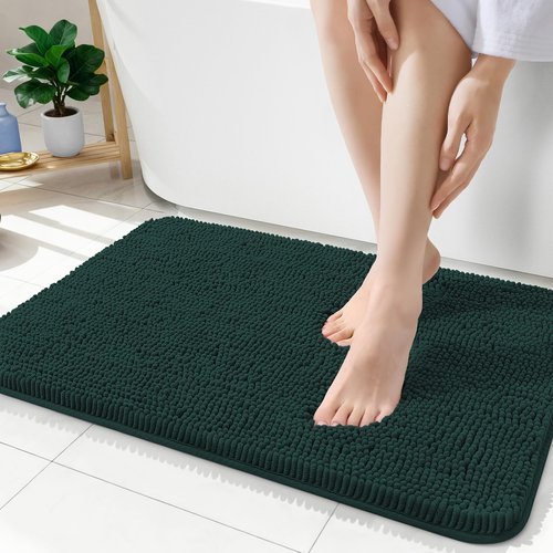 OLANLY Bathroom Rugs 35x24, Extra Soft Absorbent Chenille Bath Rugs, Rubber Backing Quick Dry, Machine Washable Bath Mats for Bathroom Floor, Tub and Shower, Home Decor Accessories, Blackish Green