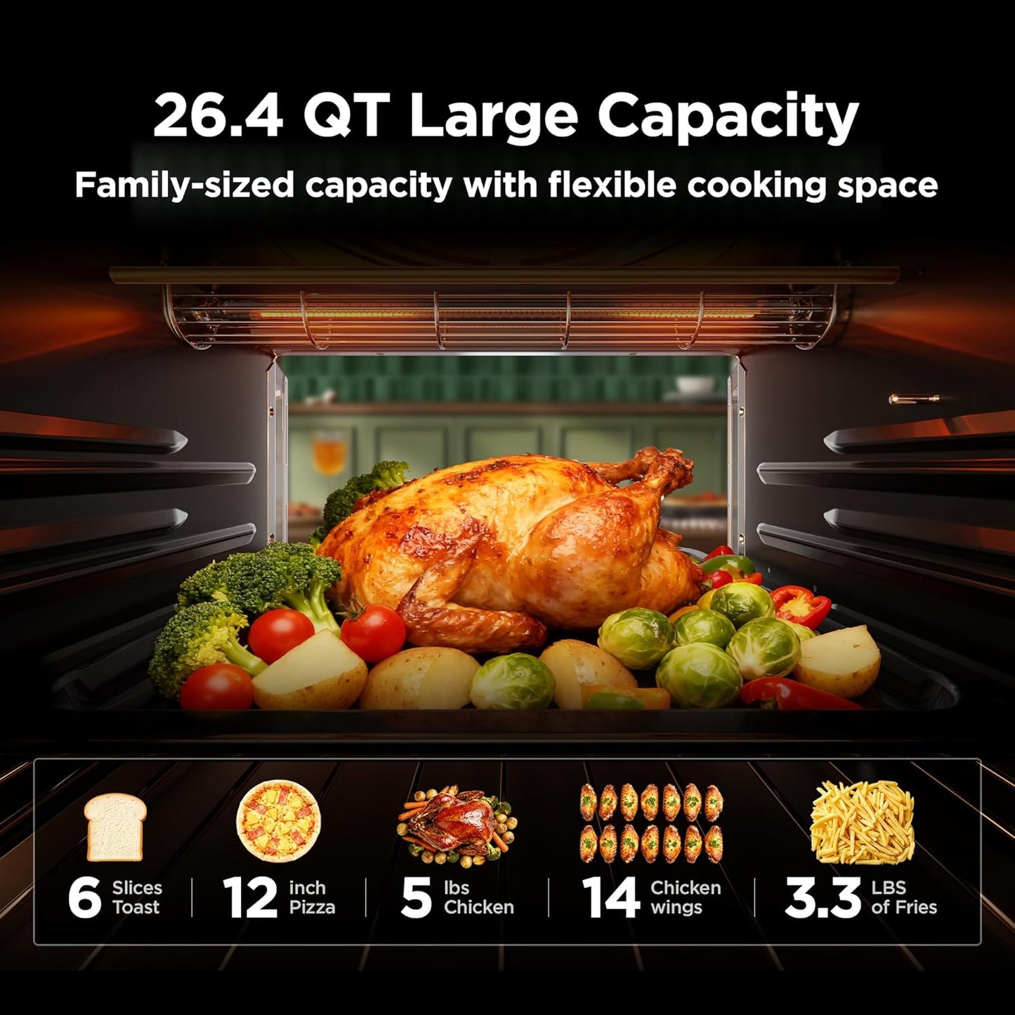 Midea Flexify Pro Toaster Oven Air Fryer Combo - 26.4 QT French Door Design | Graphene Juicy-Lock Cooking, 450°F
