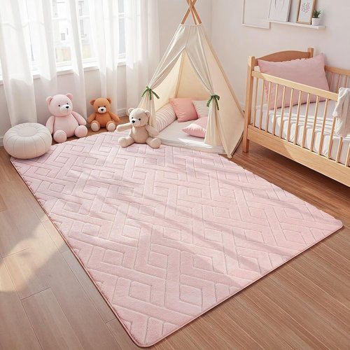 Macgace Ultra Soft Pink Area Rug - Modern Geometric Shag for Girls' Bedroom | 4x6 Washable Nonslip Carpet