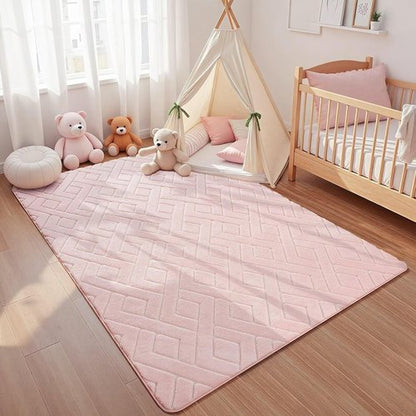 Macgace Ultra Soft Pink Area Rug - Modern Geometric Shag for Girls' Bedroom | 4x6 Washable Nonslip Carpet