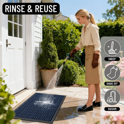 OLANLY Heavy-Duty Front Door Mat - Absorbent Non-Slip Natural Rubber | 29.5x17, Navy Blue