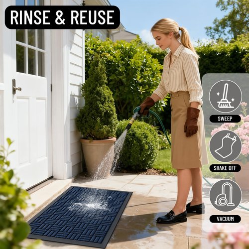 OLANLY Front Door Mat Outside Entrance 29.5x17, Absorbent, Heavy Duty Sturdy Natural Rubber Doormat Indoor Outdoor, Non-Slip, Stain and Fade Resistant, Low Profile Floor Mat for Entryway, Navy Blue