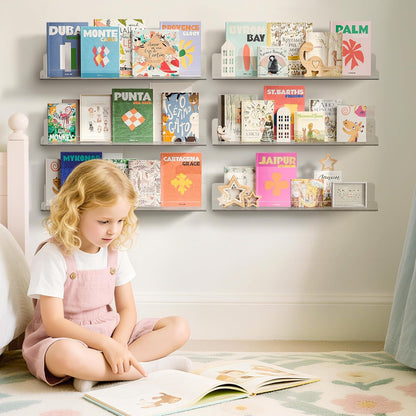 Upsimples 6 Pack Acrylic Floating Shelves - 15" x 4" Wall Storage for Kids' Rooms & Home Decor | Clear Display Shelf