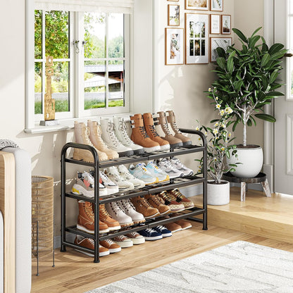 Simple Trending 3-Tier Expandable Shoe Rack - Stackable Metal Organizer for Closet & Entryway, Black