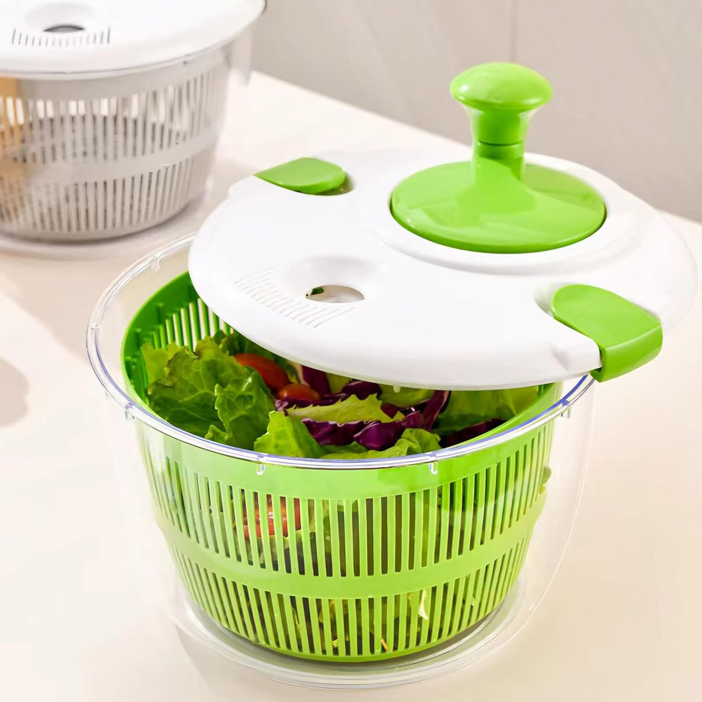 Skiennix Large 5 Qt Salad Spinner - Quick & Easy Lettuce Washer with Colander & Drain Bowl, BPA Free