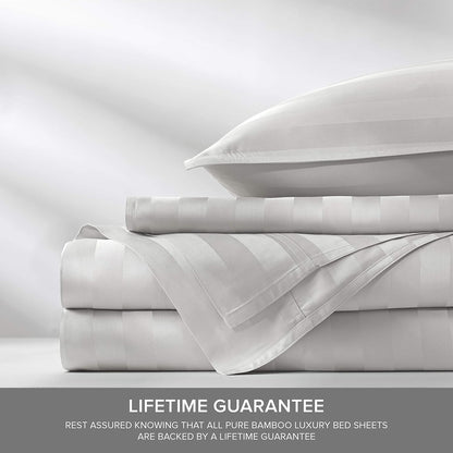 Pure Bamboo California King Sheets - 100% Organic Viscose Bed Set, Soft & Cooling | Jacquard White