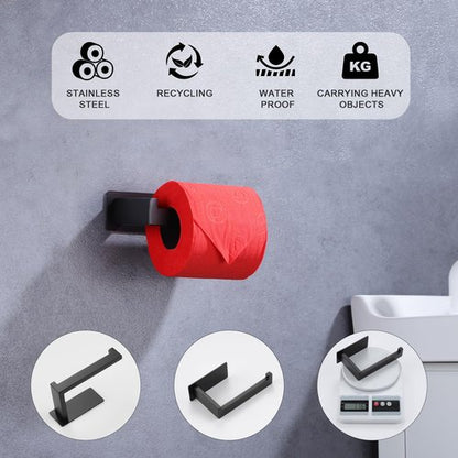 LANC Self-Adhesive Toilet Paper Holder, Matte Black Toilet Tissue Holder Wall Mounted for Bathroom Kitchen, Stick On Paper Roll Holder with No Drilling Rustproof Stainless Steel, A8307MB