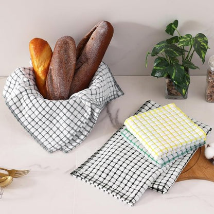 Homaxy Kitchen Towels Set - Super Soft & Absorbent Cotton Dishcloths | 16x25 & 12x12 Inches, 8-Pack in Black, Grey, Yellow, Green