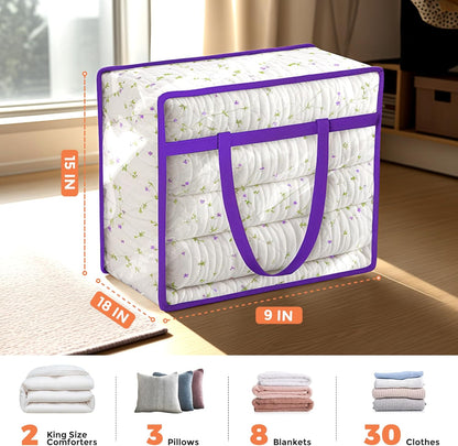 Budding Joy Clear Zippered Storage Bags - 6 Pack 40L Closet Organizers for Bedding, Clothes & Toys